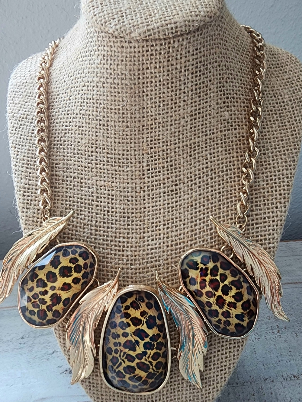 Gold-Tone Leopard Statement Necklace - Bold Animal Print